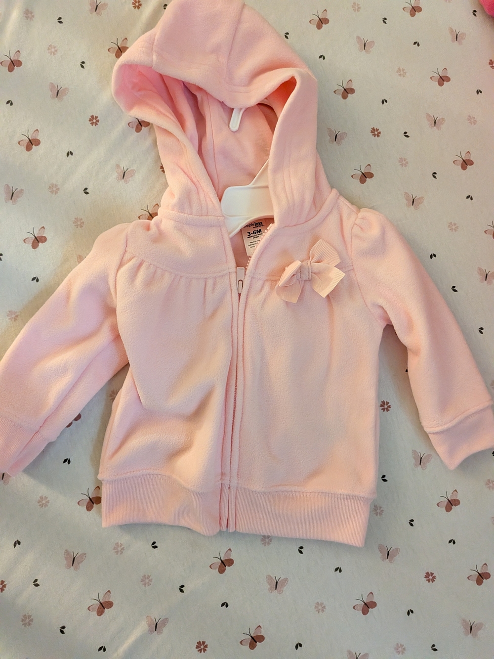Simple Pink Hooded Zip Jacket with Bow Accent